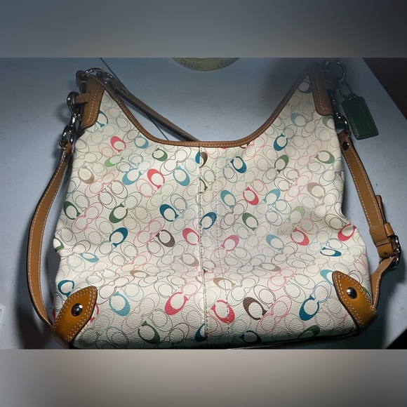 COACH 2 WAYS COATED CANVAS & LEATHER HOBO CROSS BODY SHOULDER HANDBAG - Picture 5 of 16